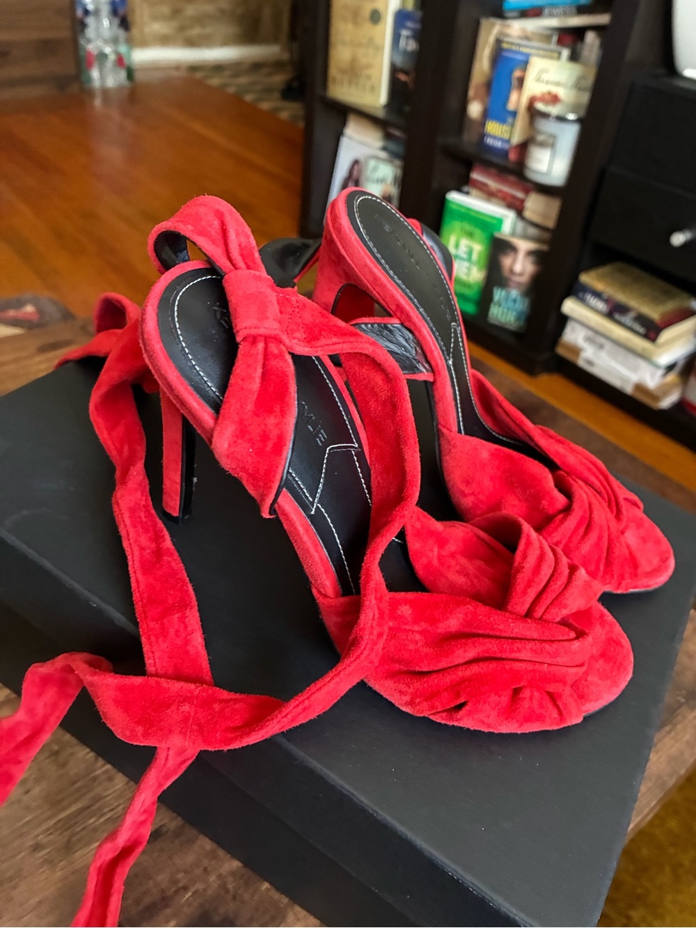 Kendall & Kylie Red Suede Wrap Tie Stiletto Sandals